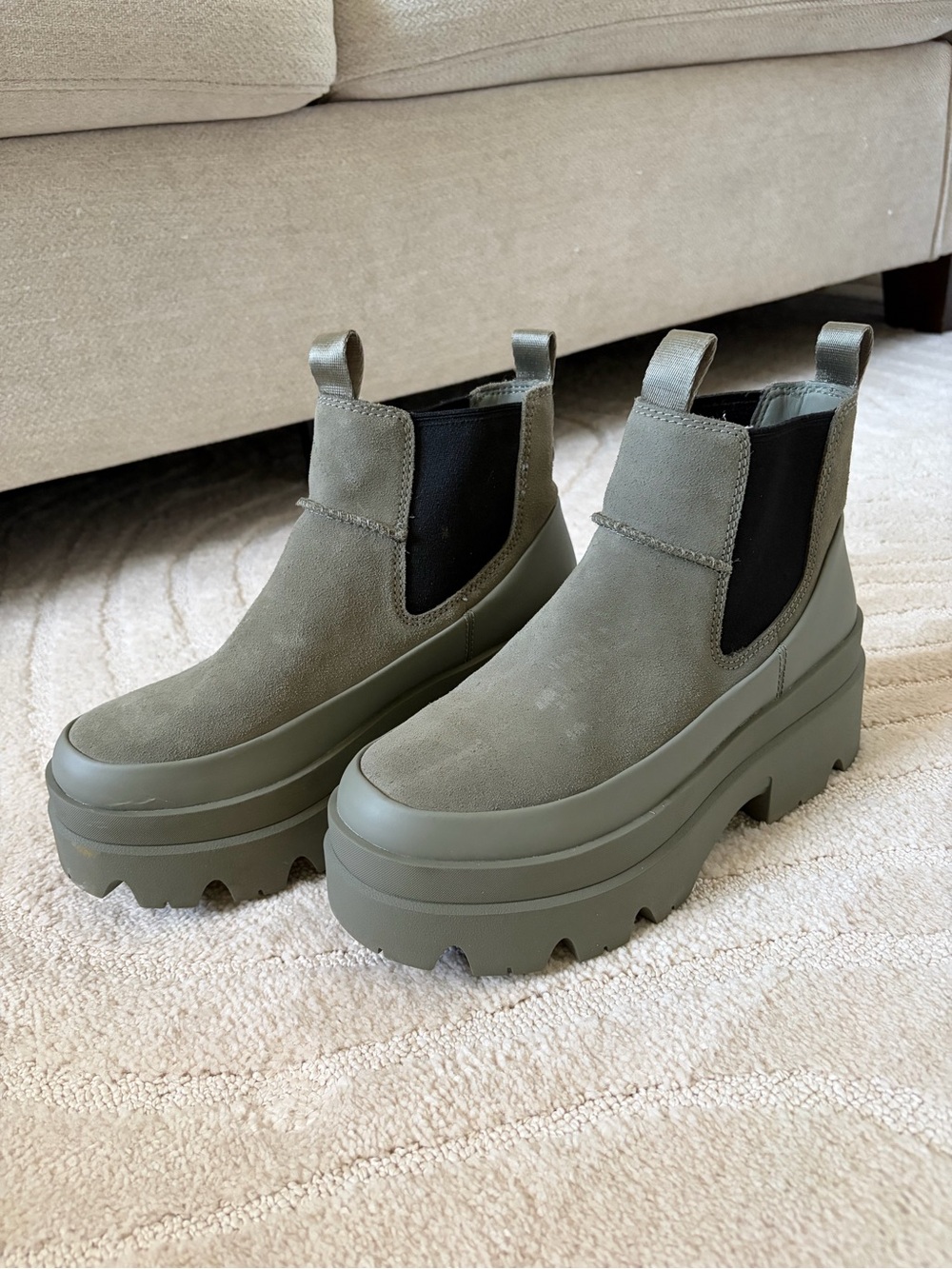UGG Olive Green Platform Chelsea Booties